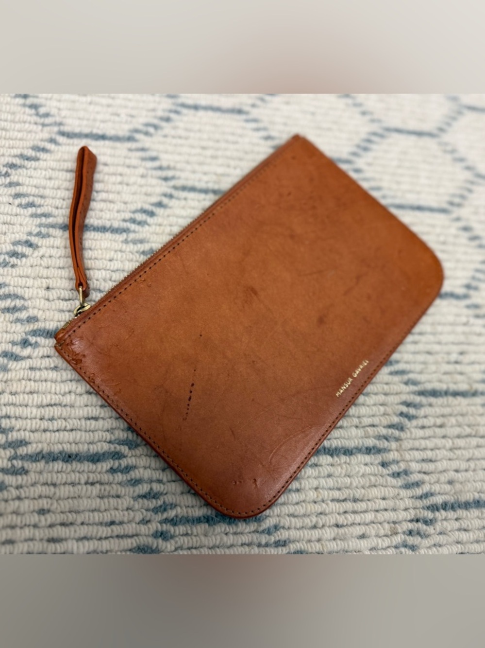MANSUR GAVRIEL Minimalist Sleek Unisex Brown Leather Top-Zip Clutch W/ Wristlet - Picture 4 of 10